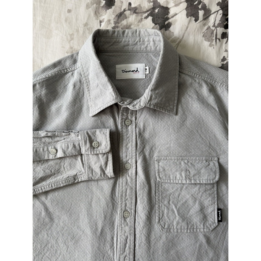 Diamond Supply Co. Button Casual Dress Shirt Grey White Dot Skate Y2K